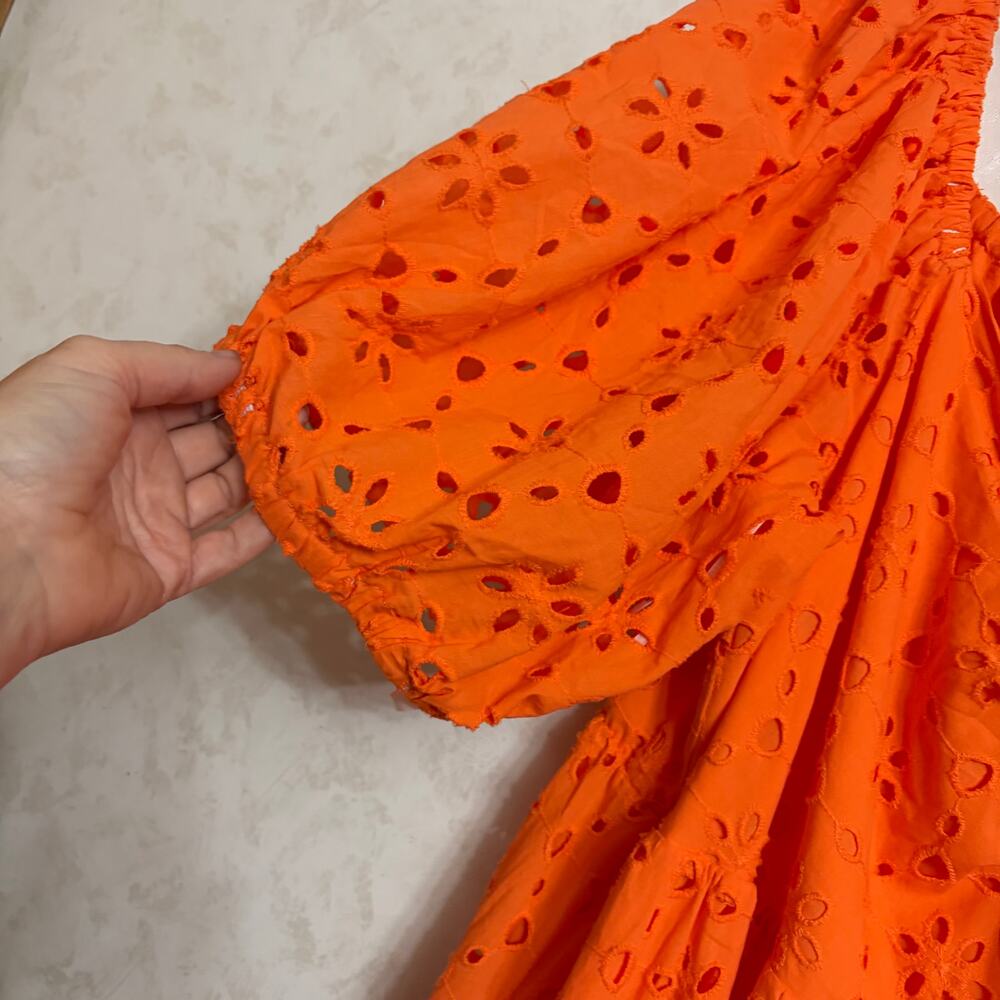 Eloquii 26 Plus Boho Cottagecore Romantic Orange Eyelet Tie Front Maxi Dress - Picture 5 of 10